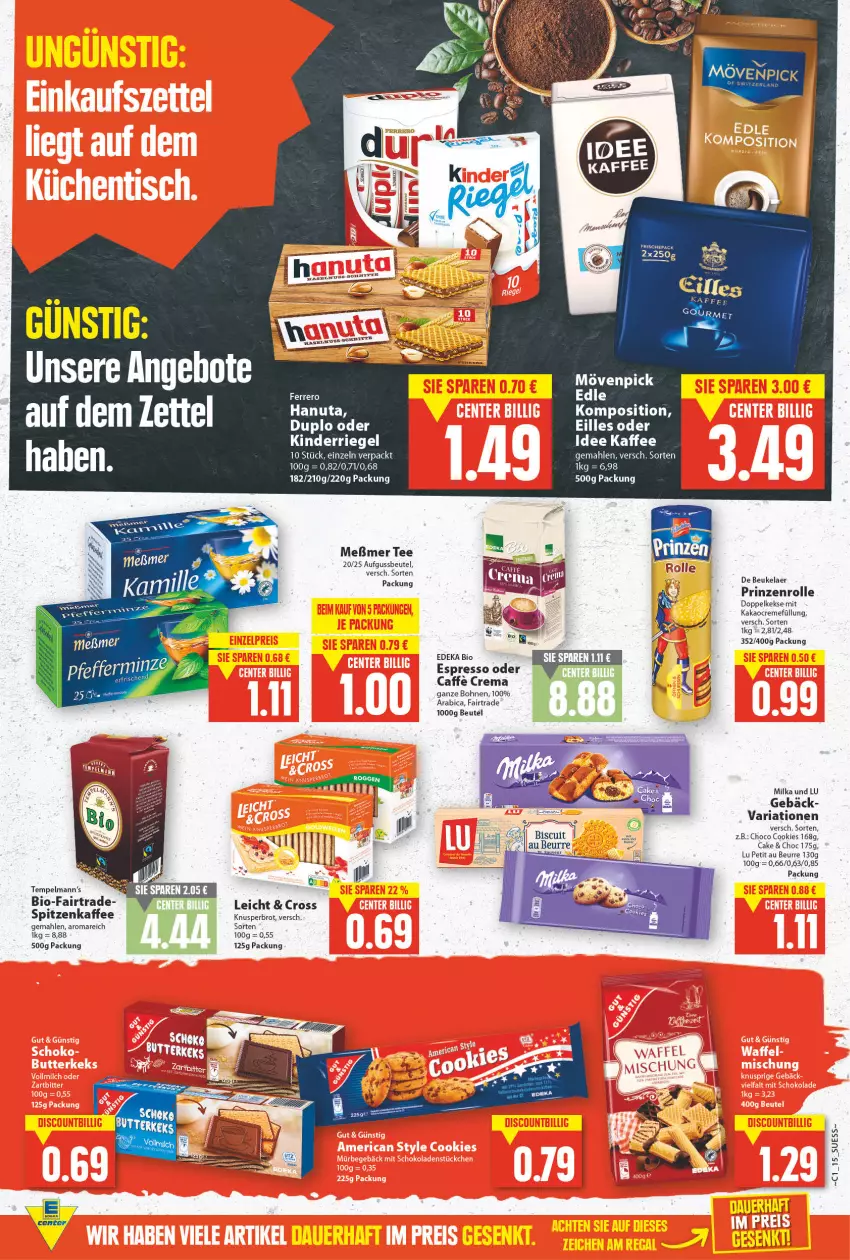 Aktueller Prospekt E Center - Angebote der Woche - von 03.01 bis 08.01.2022 - strona 13 - produkty: angebot, angebote, beutel, bio, bohne, bohnen, brot, caffe, cookie, cookies, creme, de beukelaer, deka, Doppelkekse, duplo, edeka bio, espresso, espresso oder, ferrero, hanuta, kaffee, kakao, keks, kekse, Meßmer, milka, nuss, prinzenrolle, Ria, tee, Ti, Yo