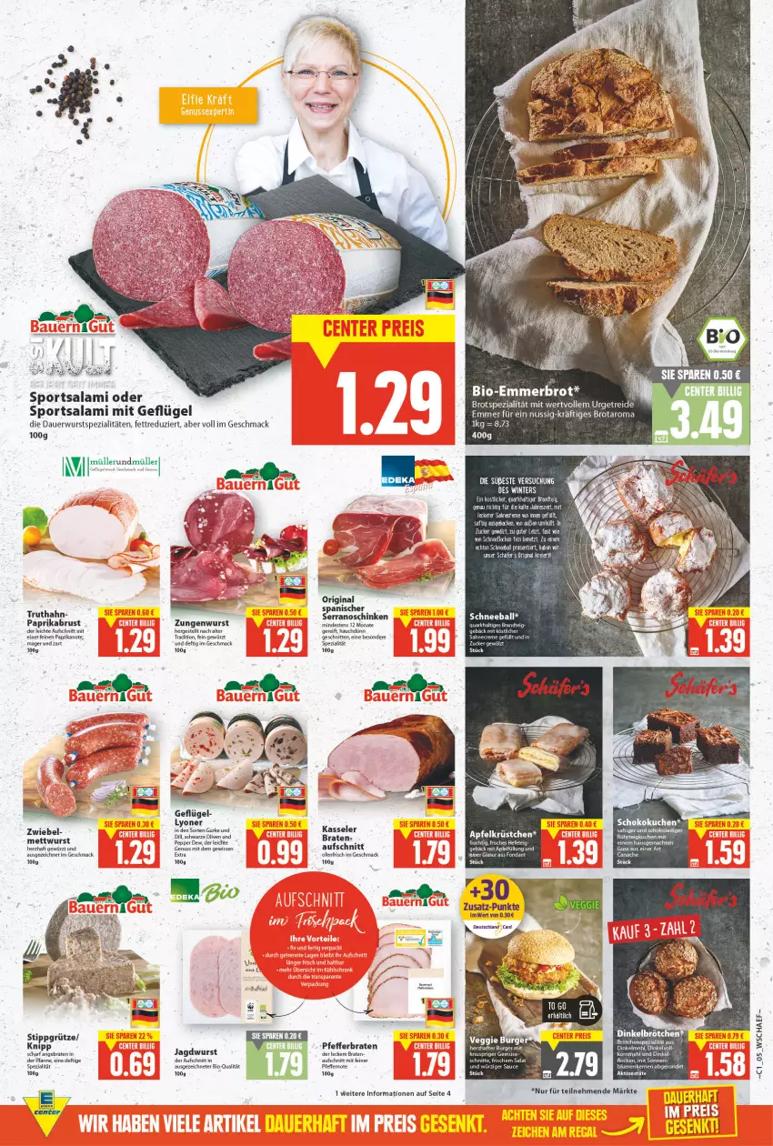 Aktueller Prospekt E Center - Angebote der Woche - von 03.01 bis 08.01.2022 - strona 5 - produkty: apfel, auer, aufschnitt, ball, bio, blume, blumen, brandt, braten, brot, brötchen, dinkelbrötchen, dinkelmehl, eier, eis, frucht, Geflügel, gewürz, gin, grütze, gurke, Hefe, jagdwurst, korn, kuchen, lyoner, mac, mehl, Mett, mettwurst, Müller, nuss, Ofen, olive, oliven, paprika, pfanne, pfeffer, quark, reis, saft, salami, schinken, schnitten, schoko, Spezi, Sport, tee, Ti, truthahn, wurst, Yo, zucker, zwiebel