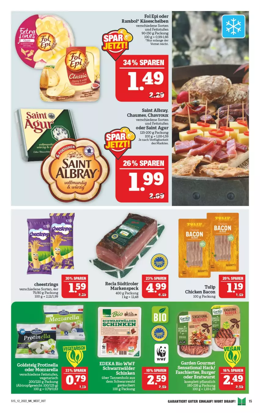 Aktueller Prospekt Marktkauf - Prospekt - von 20.03 bis 26.03.2022 - strona 15 - produkty: albray, bacon, bio, burger, chaumes, chavroux, fol epi, garden gourmet, goldsteig, Holz, Käse, käsescheiben, mozzarella, rel, ring, Saint Agur, saint albray, schinken, Speck, String, südtiroler, Ti