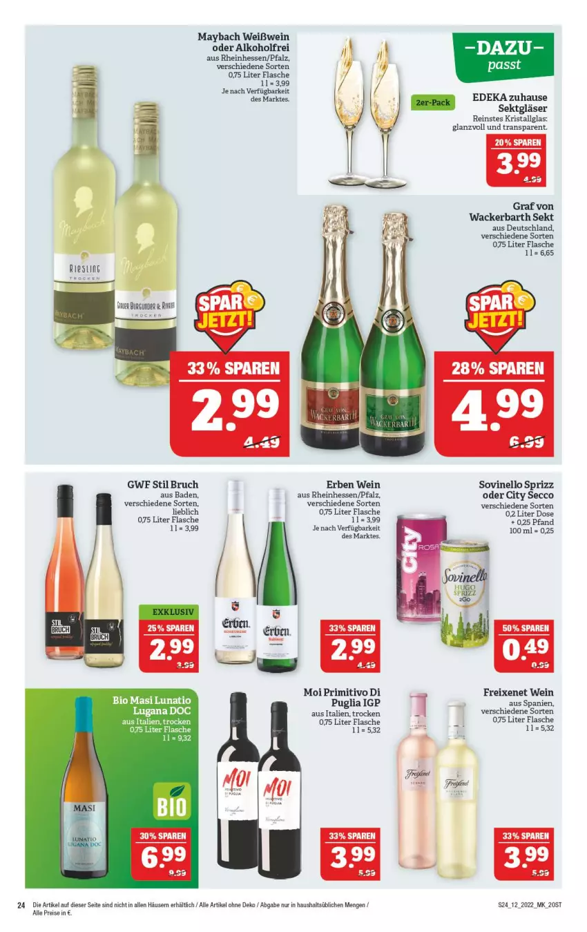 Aktueller Prospekt Marktkauf - Prospekt - von 20.03 bis 26.03.2022 - strona 24 - produkty: alkohol, Bad, bio, deka, ecco, eis, flasche, freixenet, Gläser, LG, maybach, primitivo, reis, sekt, Sprizz, Ti, wein, Weißwein