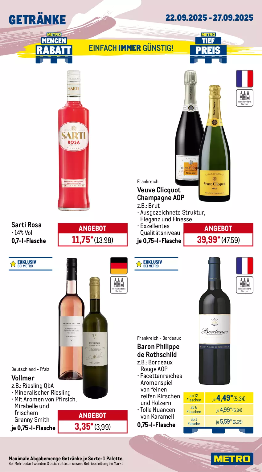 Aktueller Prospekt Metro - Wochen-Angebote - von 22.09 bis 27.09.2025 - strona 14 - produkty: angebot, beere, beeren, brut, champagne, decke, eis, Elan, elle, ente, finesse, flasche, getränk, getränke, holunder, karamell, kirsch, kirsche, kirschen, Metro, nivea, Nuance, nuss, Palette, pfirsich, primitivo, reifen, reis, Ria, riesling, rouge, rum, Spektrum, Ti, wein