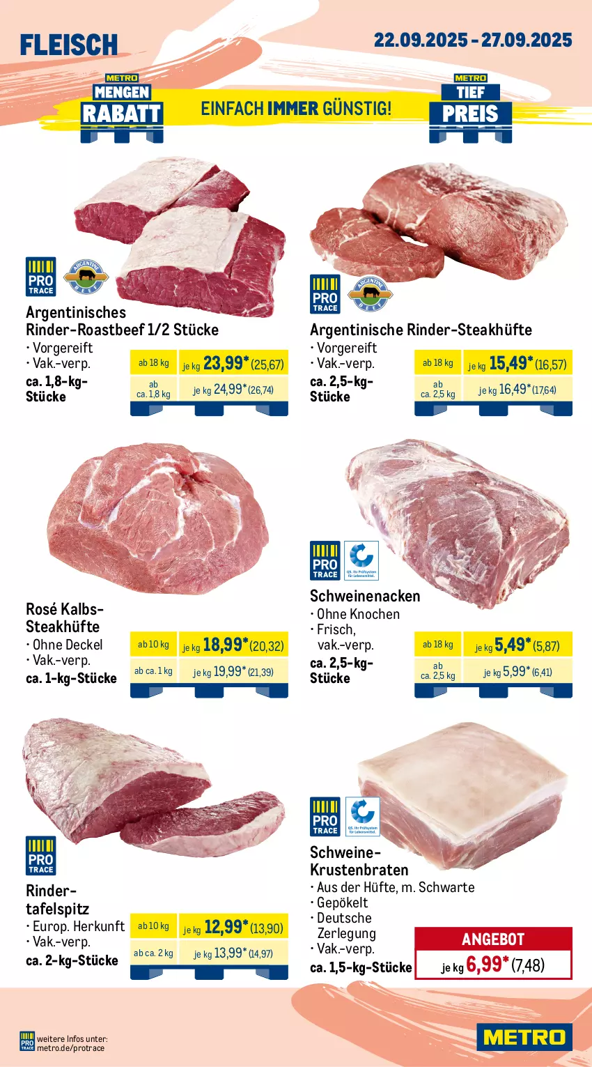 Aktueller Prospekt Metro - Wochen-Angebote - von 22.09 bis 27.09.2025 - strona 2 - produkty: angebot, beef, braten, burger, decke, Deckel, eis, entrecôte, filet, fleisch, fleischkäse, gewürz, Käse, krustenbraten, küche, Küchen, lamm, Metro, natur, reis, rind, rinder, Rinderrippen, Rippen, roastbeef, saft, Schal, Schale, schwein, schweine, schweinefleisch, schweinenacken, steak, steakhüfte, steaks, tafelspitz, Ti, tiefpreis, wein, weine