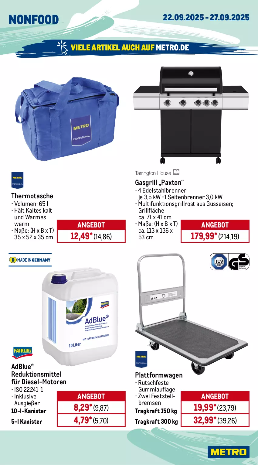 Aktueller Prospekt Metro - Wochen-Angebote - von 22.09 bis 27.09.2025 - strona 22 - produkty: adblue, angebot, Diesel, edelstahl, eis, gasgrill, grill, grillfläche, grillrost, kraft, Metro, Pax, Tasche, Ti