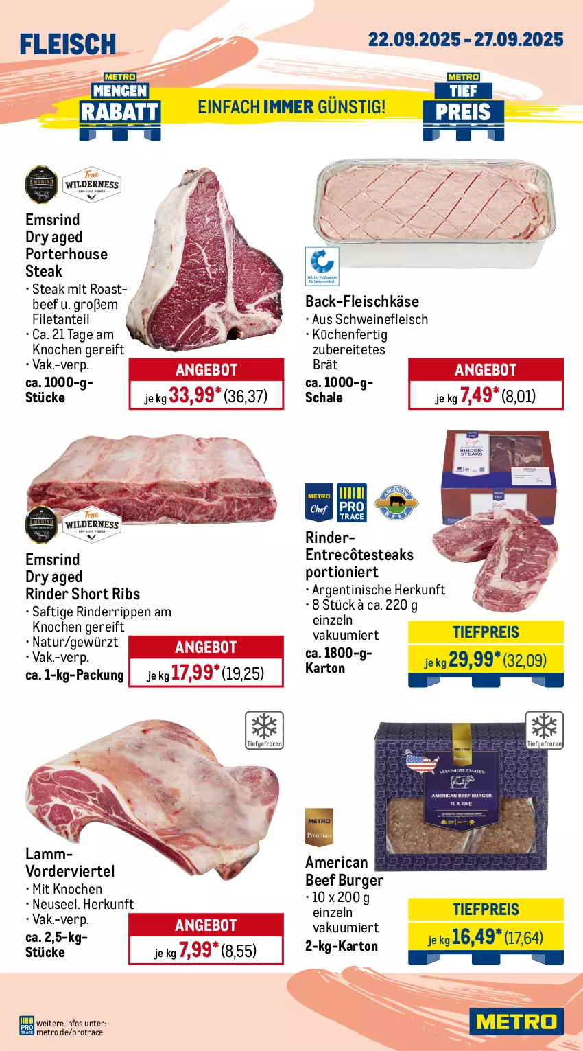 Aktueller Prospekt Metro - Wochen-Angebote - von 22.09 bis 27.09.2025 - strona 3 - produkty: angebot, beef, braten, burger, decke, Deckel, eis, entrecôte, filet, fleisch, fleischkäse, gewürz, Käse, krustenbraten, küche, Küchen, lamm, Metro, natur, reis, rind, rinder, Rinderrippen, Rippen, roastbeef, saft, Schal, Schale, schwein, schweine, schweinefleisch, schweinenacken, steak, steakhüfte, steaks, tafelspitz, Ti, tiefpreis, wein, weine