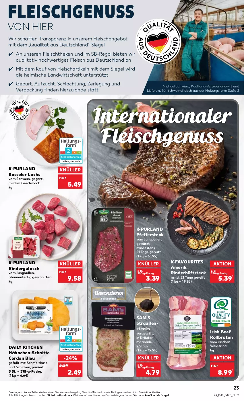 Aktueller Prospekt Kaufland - von 06.10 bis 12.10.2022 - strona 23 - produkty: angebot, angebote, beef, besteck, braten, cordon bleu, eis, elle, fleisch, geschirr, gewürz, grill, gulasch, hüftsteak, ilag, jungbullen, Käse, kasseler, kräuter, lachs, mac, marinade, nuss, pfanne, pfannen, pfeffer, purland, regal, rind, rinder, rindergulasch, rollbraten, schinken, Schmelzkäse, schnitten, schwein, schweine, schweinefleisch, steak, steaks, teller, Ti, wein, weine