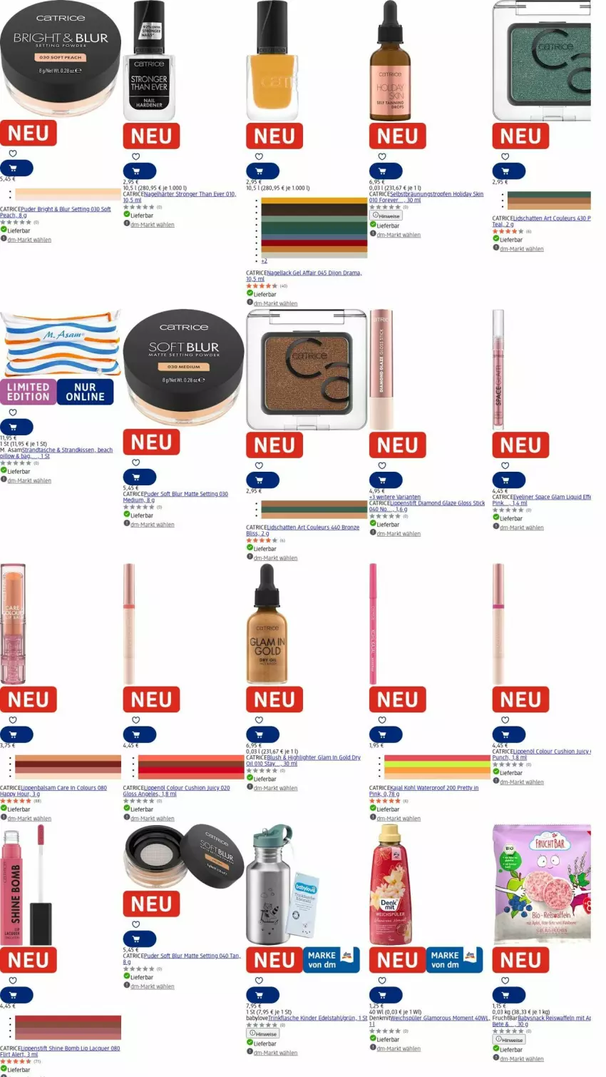 Aktueller Prospekt Dm Drogerie - Prospekte - von 04.08 bis 13.08.2025 - strona 16 - produkty: Babylove, balsam, bio, eis, eiswaffeln, Eyeliner, frucht, kissen, lack, Lippenbalsam, Lippenstift, Nagellack, ndk, rama, reis, Reiswaffeln, Ria, snack, strandtasche, Tasche, Ti, waffeln, weichspüler