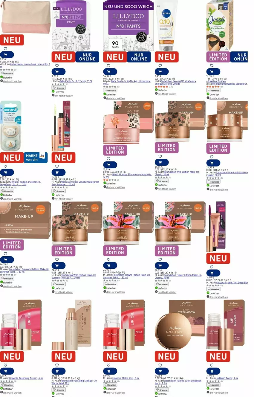 Aktueller Prospekt Dm Drogerie - Prospekte - von 04.08 bis 13.08.2025 - strona 20 - produkty: Babylove, beutel, creme, eier, eis, elle, Finish, Lotion, Make-up, Mascara, mint, mousse, nivea, Palette, raspberry, ring, rum, Serum, slip, tee, Ti, Unterwäsche