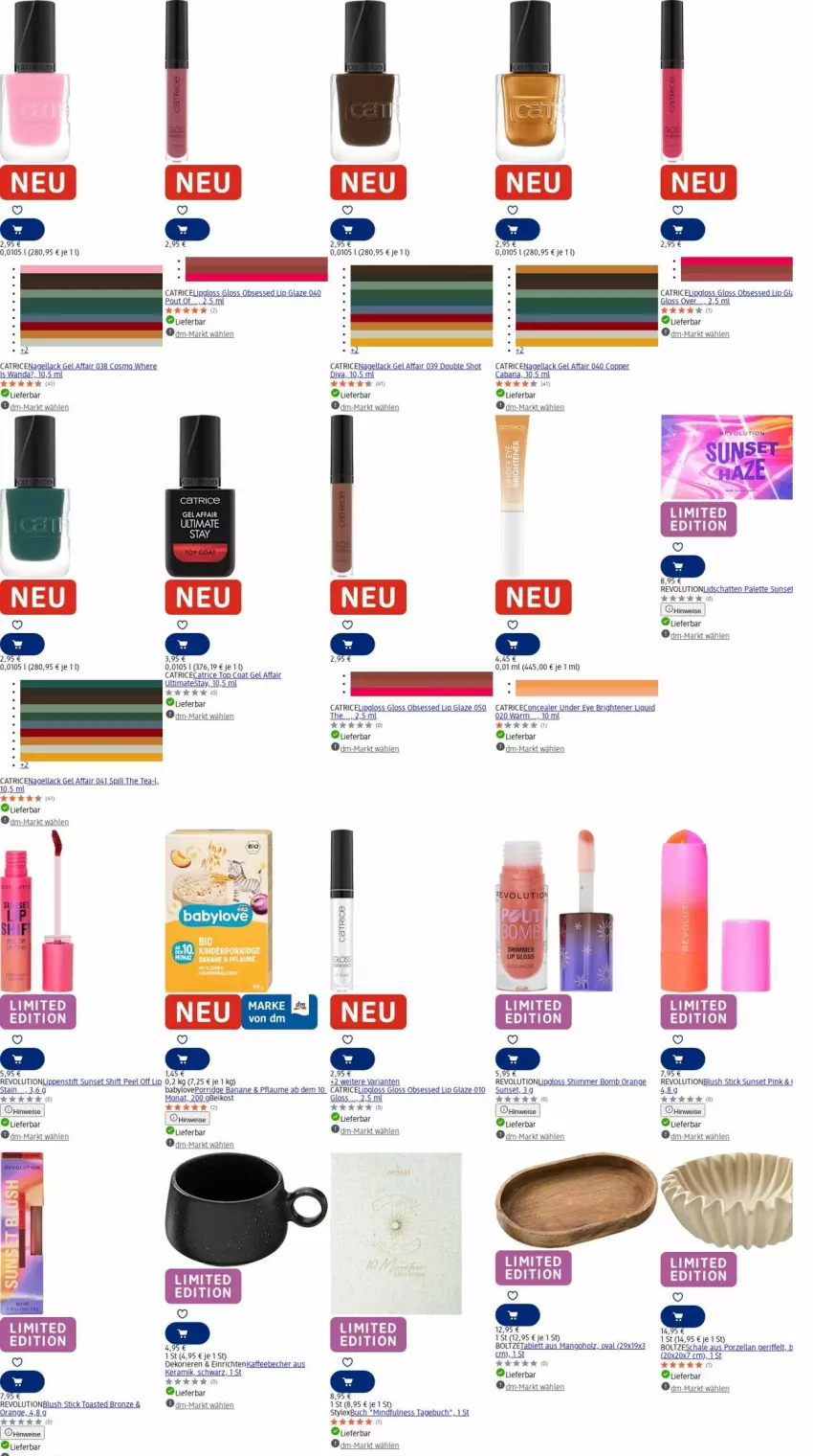 Aktueller Prospekt Dm Drogerie - Prospekte - von 04.08 bis 13.08.2025 - strona 24 - produkty: Babylove, banane, Becher, buch, eis, Holz, kaffee, kaffeebecher, lack, Lipgloss, mango, Nagellack, orange, Palette, pflaume, porridge, Ria, stylex, tablet, tablett, Ti, toast