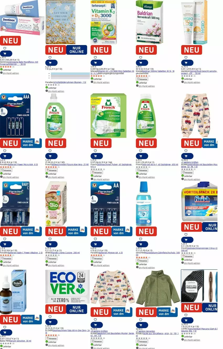 Aktueller Prospekt Dm Drogerie - Prospekte - von 04.08 bis 13.08.2025 - strona 27 - produkty: aloe vera, aust, batterie, batterien, Bau, bilderrahmen, bio, blume, blumen, bürste, citrus, creme, Dentinox, eis, elle, Finish, fleisch, Frosch, gin, hose, Jogginghose, K2, kneipp, kraft, LG, limo, mandel, maschinenreiniger, mundspülung, reiniger, Ria, rum, Serum, sim, spülmaschinen, spülung, tablet, tablett, Tablette, tee, Ti, uhu, vita, vollwaschmittel, waschmittel, Wels, zahnbürste