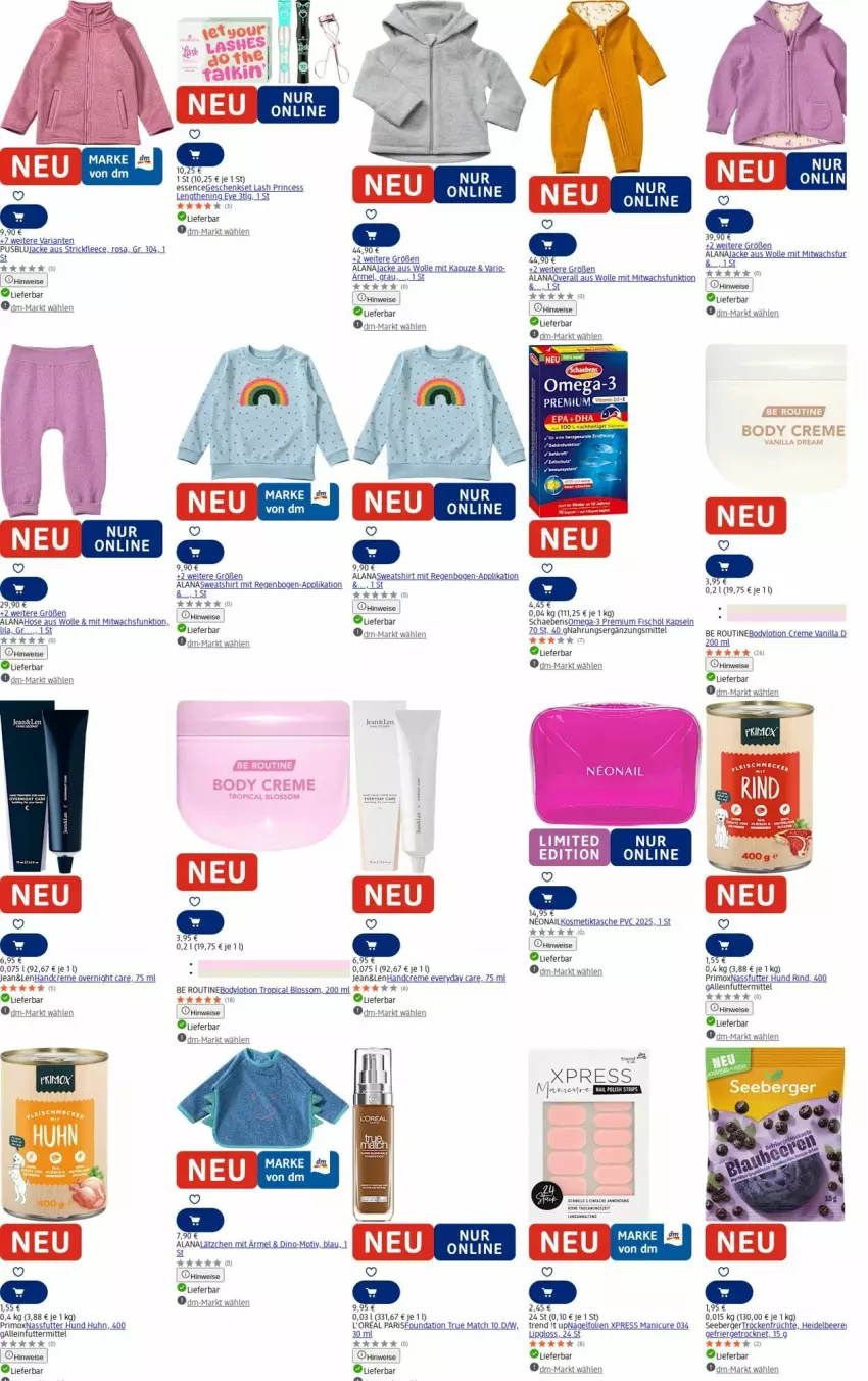 Aktueller Prospekt Dm Drogerie - Prospekte - von 04.08 bis 13.08.2025 - strona 28 - produkty: alleinfuttermittel, beere, Berger, bier, Biere, body, bodylotion, creme, eis, fisch, früchte, geschenkset, handcreme, heidelbeere, hose, Jacke, kosmetik, Kosmetiktasche, l'oreal, lack, Lacke, Lotion, nassfutter, rind, seeberger, shirt, Sweatshirt, Tasche, Ti, Trockenfrüchte, usb, wolle