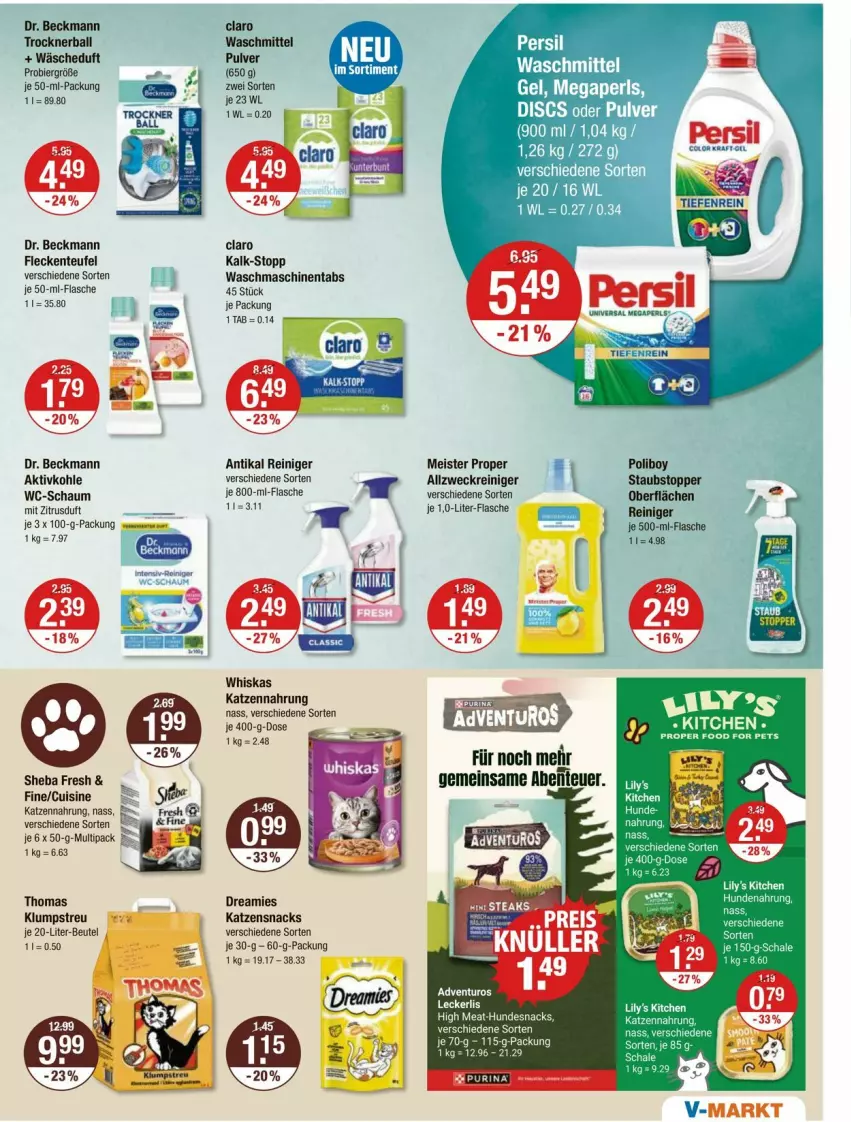 Aktueller Prospekt Vmarkt - Prospekte - von 10.07 bis 16.07.2025 - strona 11 - produkty: allzweckreiniger, ball, beutel, bier, Dr. Beckmann, dreamies, eis, ente, flasche, hundesnack, hundesnacks, je 500-ml-flasche, katzennahrung, katzensnack, katzensnacks, klumpstreu, megaperls, Meister, meister proper, reiniger, sheba, snack, snacks, tee, Ti, topper, Trockner, waschmaschine, waschmaschinen, waschmittel, weck, whiskas