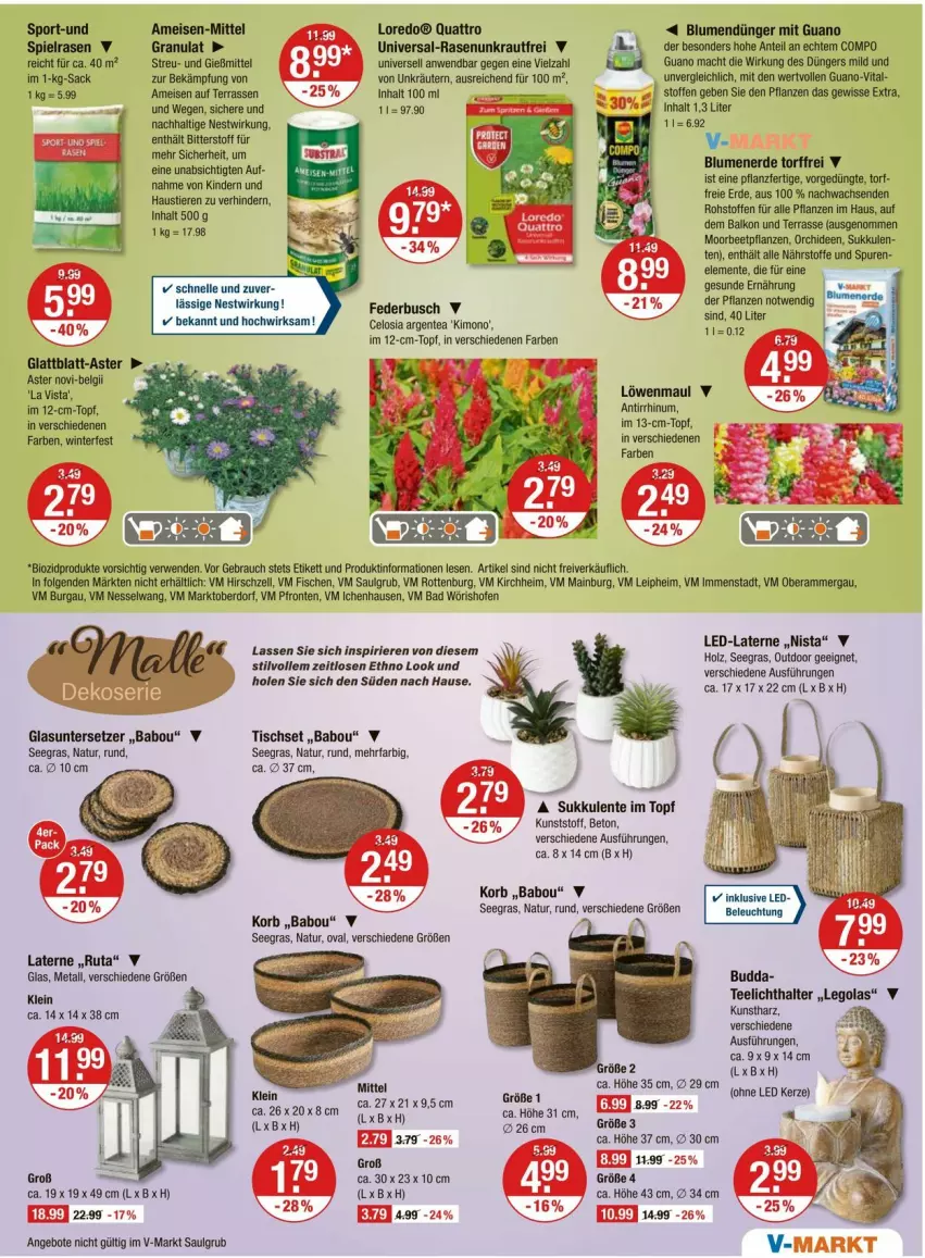 Aktueller Prospekt Vmarkt - Prospekte - von 10.07 bis 16.07.2025 - strona 15 - produkty: angebot, angebote, aust, Bad, beetpflanzen, bio, biozidprodukte, blume, blumen, blumenerde, dünger, eis, elle, ente, erde, fisch, fische, Holz, kerze, Kinder, korb, Kraut, kräuter, kräutern, Kunstharz, laterne, LG, löwenmaul, mac, natur, Ofen, orchidee, orchideen, pflanze, pflanzen, rasen, Rauch, rwe, sac, Sport, Stier, Sukkulente, tee, Teelicht, teelichthalter, Ti, Tiere, tisch, Tischset, topf, Untersetzer, vita