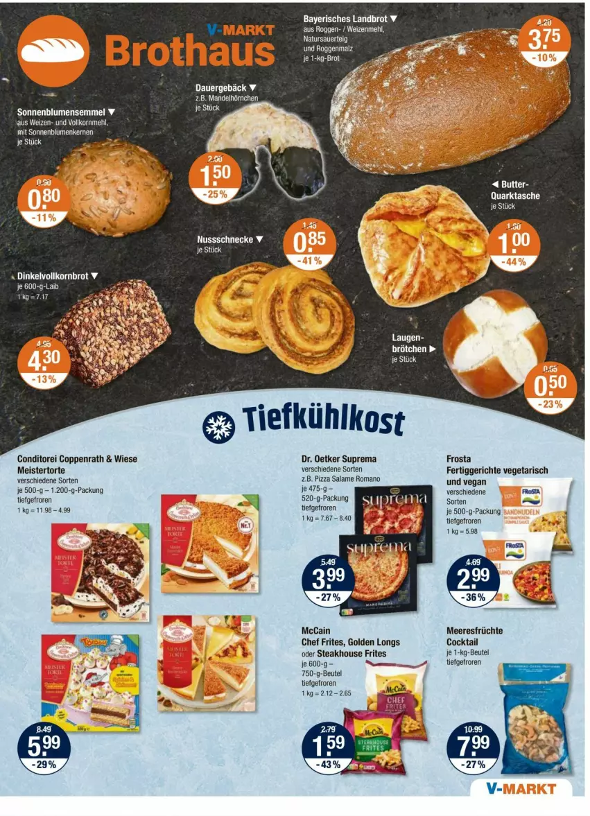 Aktueller Prospekt Vmarkt - Prospekte - von 10.07 bis 16.07.2025 - strona 5 - produkty: auer, beutel, blume, blumen, brot, brötchen, cocktail, coppenrath, Dr. Oetker, eis, fertiggericht, fertiggerichte, frosta, früchte, Golden Longs, hörnchen, korn, Kornbrot, malz, mandel, mccain, meeresfrüchte, Meister, natur, nuss, Nussschnecke, pizza, pizza salame, quark, salame romano, Semmel, sonnenblume, sonnenblumen, steak, Tasche, tee, Ti, tiefkühlkost, torte, Vegeta, vollkornbrot