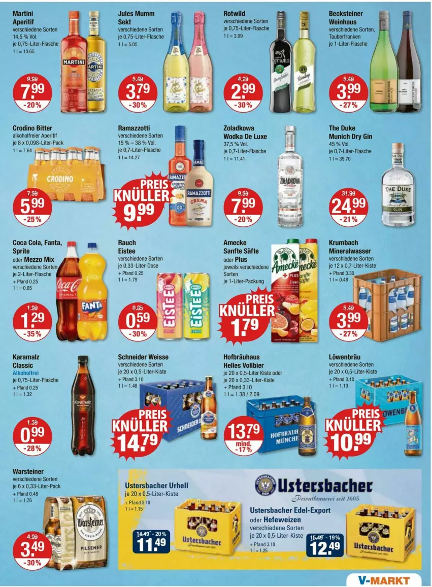 Aktueller Prospekt Vmarkt - Prospekte - von 10.07 bis 16.07.2025 - strona 9 - produkty: alkohol, Alwa, amecke, aperitif, becks, becksteiner, bier, cola, dry gin, eier, eis, eistee, elle, fanta, flasche, gin, Hefe, hefeweizen, je 1-liter-flasche, jules mumm, karamalz, krumbach, malz, martini, Mezzo Mix, mineralwasser, mumm, rama, ramazzott, ramazzotti, Rauch, rum, säfte, sekt, sprite, steiner, tee, Ti, warsteiner, wasser, wein, Wild, wodka, zott