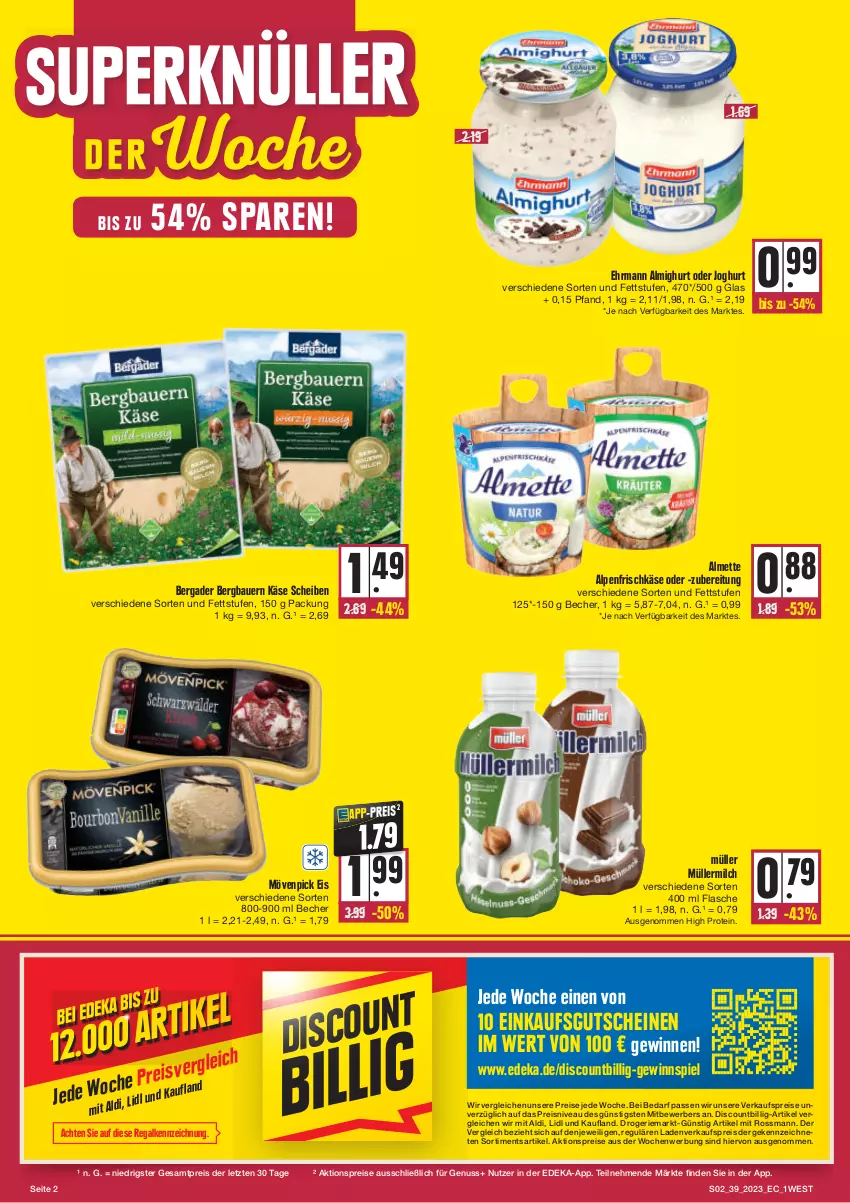 Aktueller Prospekt E Center - Angebote der Woche - von 25.09 bis 30.09.2023 - strona 2 - produkty: aktionspreis, aldi, almette, almighur, almighurt, alpenfrischkäse, auer, Bau, Bauer, Becher, bergader, deka, discount, ehrmann, ehrmann almighurt, eis, flasche, frischkäse, gewinnspiel, gutschein, gutscheine, joghur, joghurt, Käse, Mett, milch, mövenpick, mövenpick eis, Müller, müllermilch, nivea, nuss, regal, reis, Ti, ZTE