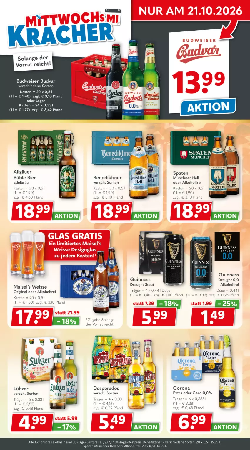 Aktueller Prospekt Getraenkeland - von 12.10 bis 24.10.2026 - strona 3 - produkty: aktionspreis, alkohol, Benediktiner, bestpreis, bestpreise, bier, budweiser, desperados, eis, gin, Guinness, LG, Lübzer, mais, Rana, reis, Spaten, Ti