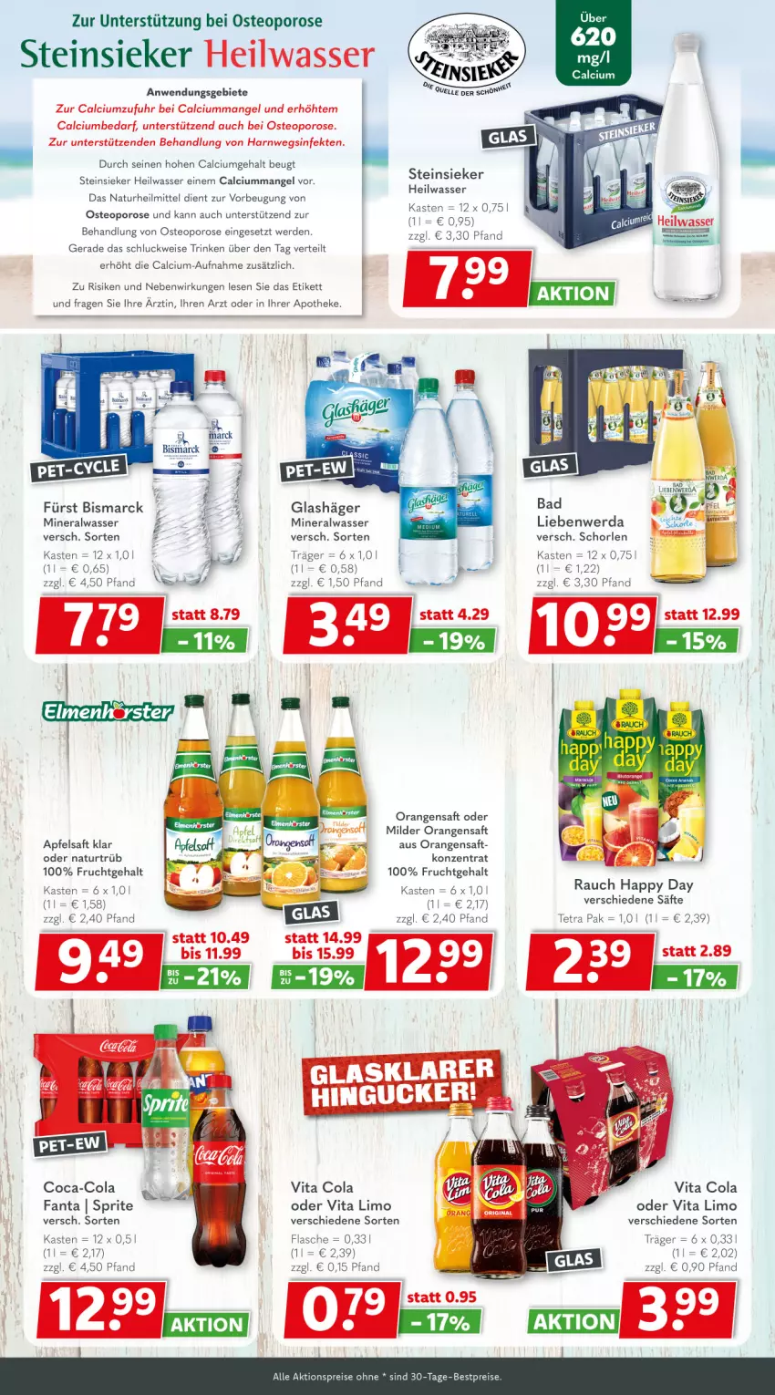 Aktueller Prospekt Getraenkeland - von 12.10 bis 24.10.2026 - strona 4 - produkty: aktionspreis, Alwa, apfel, apfelsaft, Apotheke, Bad, bestpreis, bestpreise, bismarck, Calcium, coca-cola, cola, eis, erde, fanta, flasche, frucht, Happy Day, limo, mineralwasser, natur, orange, orangen, orangensaft, Rauch, reis, saft, säfte, schorle, sprite, Steinsieker, Ti, uhr, vita, Vita C, wasser