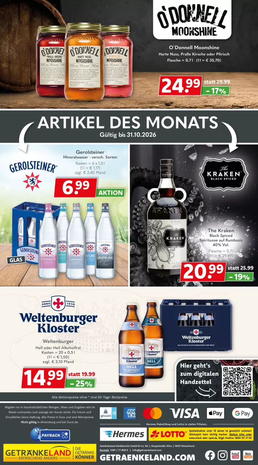 Aktueller Prospekt Getraenkeland - von 12.10 bis 24.10.2026 - strona 6 - produkty: abholpreise, aktionspreis, alkohol, Alwa, bestpreis, bestpreise, burger, eis, Elan, flasche, gerolsteine, gerolsteiner, getränk, getränke, kirsch, kirsche, lack, mineralwasser, nuss, pfirsich, reis, rum, steiner, Ti, wasser