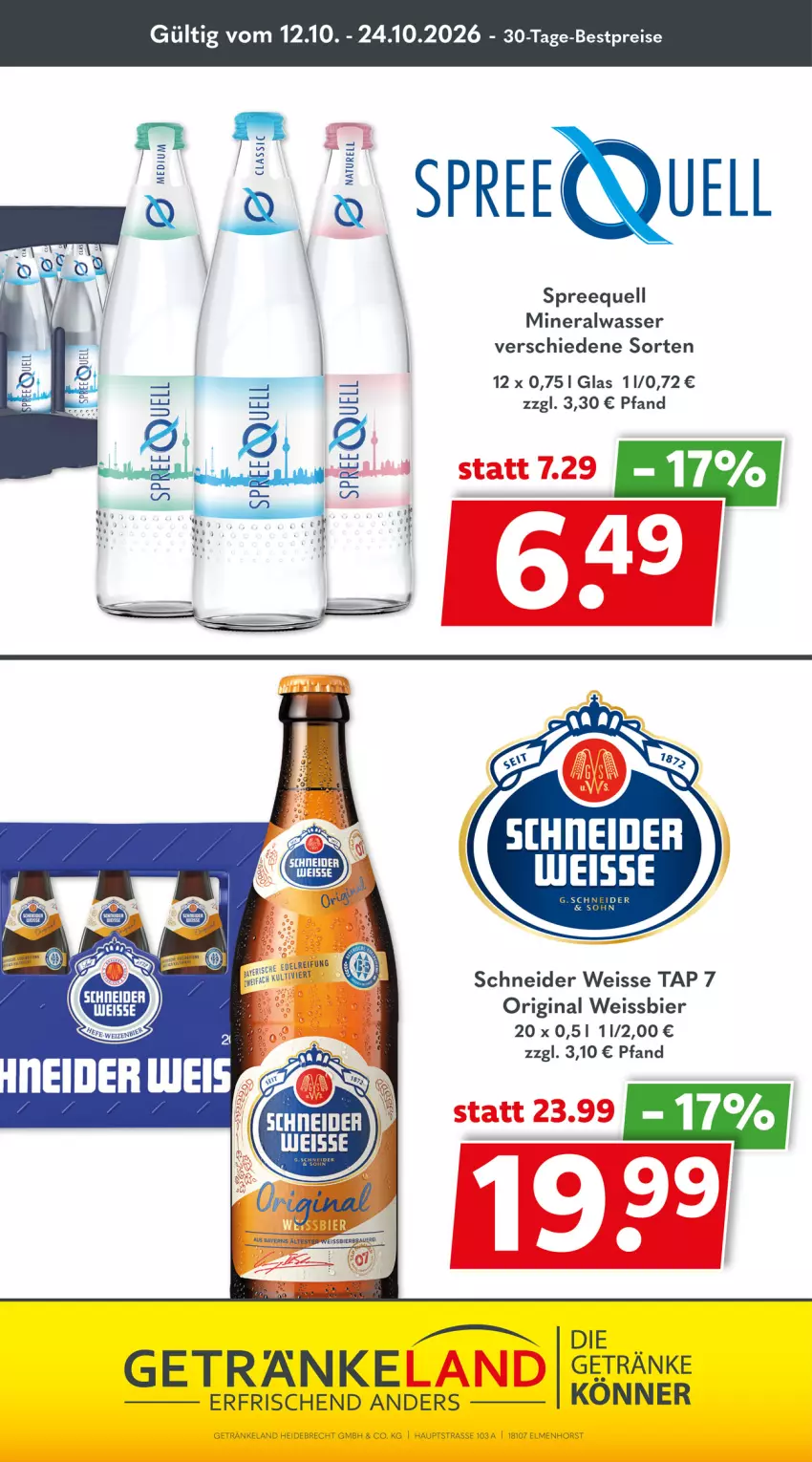 Aktueller Prospekt Getraenkeland - von 12.10 bis 24.10.2026 - strona 7 - produkty: Alwa, bestpreis, bestpreise, bier, eis, Elan, getränk, getränke, gin, mineralwasser, reis, Spreequell, Ti, wasser, weissbier