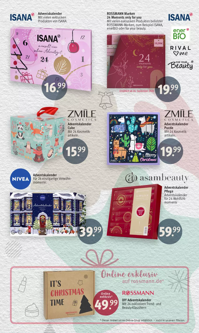 Aktueller Prospekt Rossmann - Prospekte - von 19.09 bis 15.10.2022 - strona 3 - produkty: Adventskalender, bio, eis, ente, For Your Beauty, isana, kosmetik, Puzzle, sana, Ti, Yo