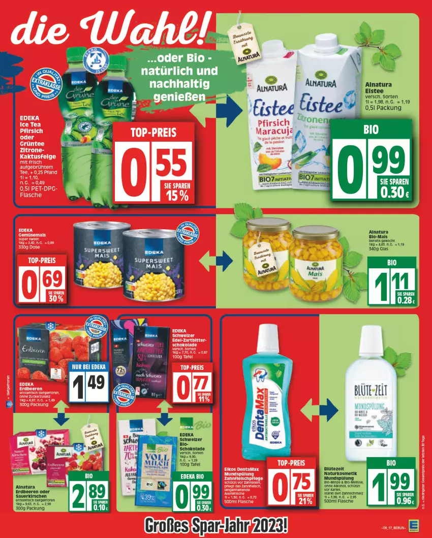 Aktueller Prospekt Edeka - Angebote der Woche - von 27.02 bis 04.03.2023 - strona 17 - produkty: aeg, alkohol, beere, beeren, bio, Blüte, deka, eis, eistee, elkos, elle, erdbeere, erdbeeren, flasche, fleisch, kosmetik, mundspülung, natur, natura, naturkosmetik, pfirsich, reis, schoko, schokolade, spülung, tee, Ti, top-preis, zitrone, ZTE, zucker