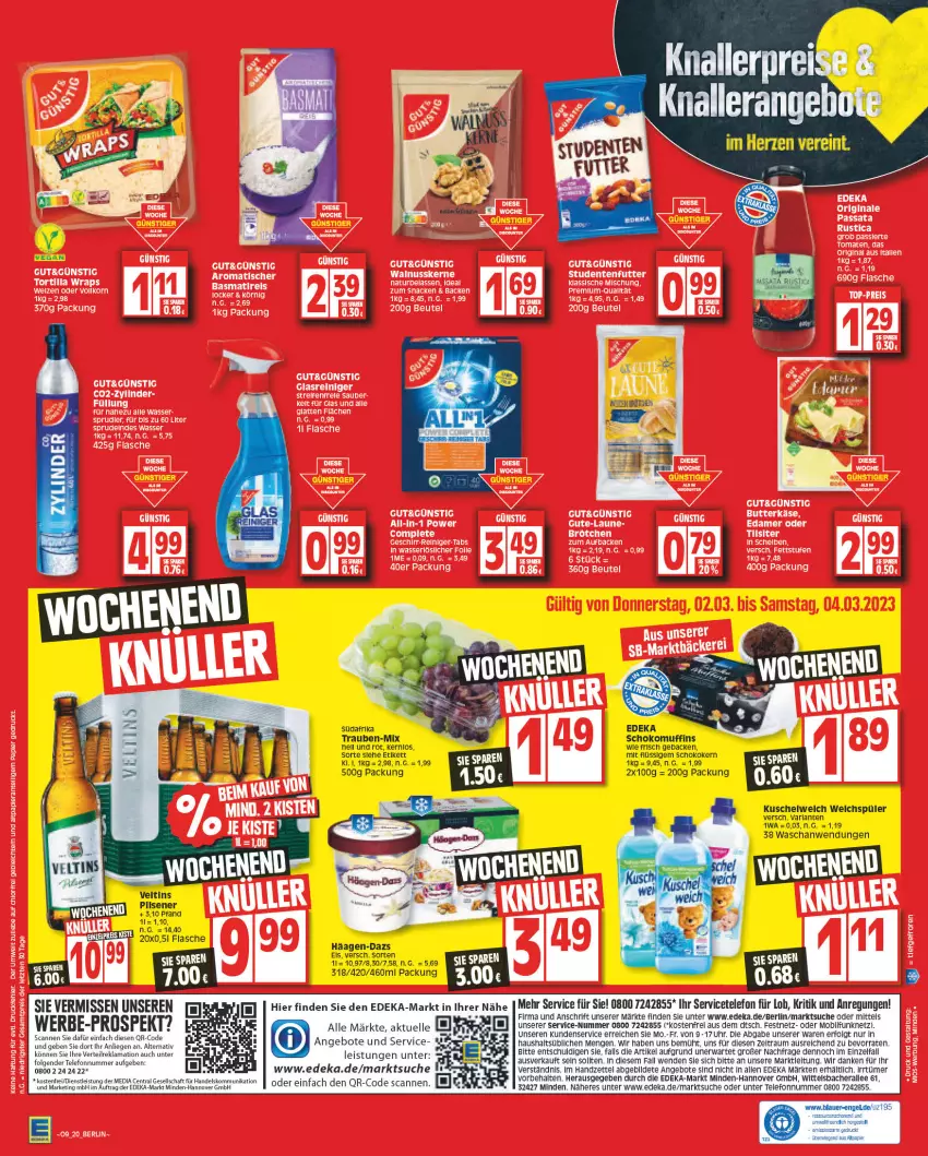 Aktueller Prospekt Edeka - Angebote der Woche - von 27.02 bis 04.03.2023 - strona 20 - produkty: angebot, angebote, arla, auer, deka, eis, elle, Engel, flasche, geback, häagen-dazs, Kuschelweich, LG, Liege, Muffin, muffins, ndk, papier, pils, pilsener, rel, schoko, telefon, Ti, trauben, uhr, veltins, veltins pilsener, weichspüler