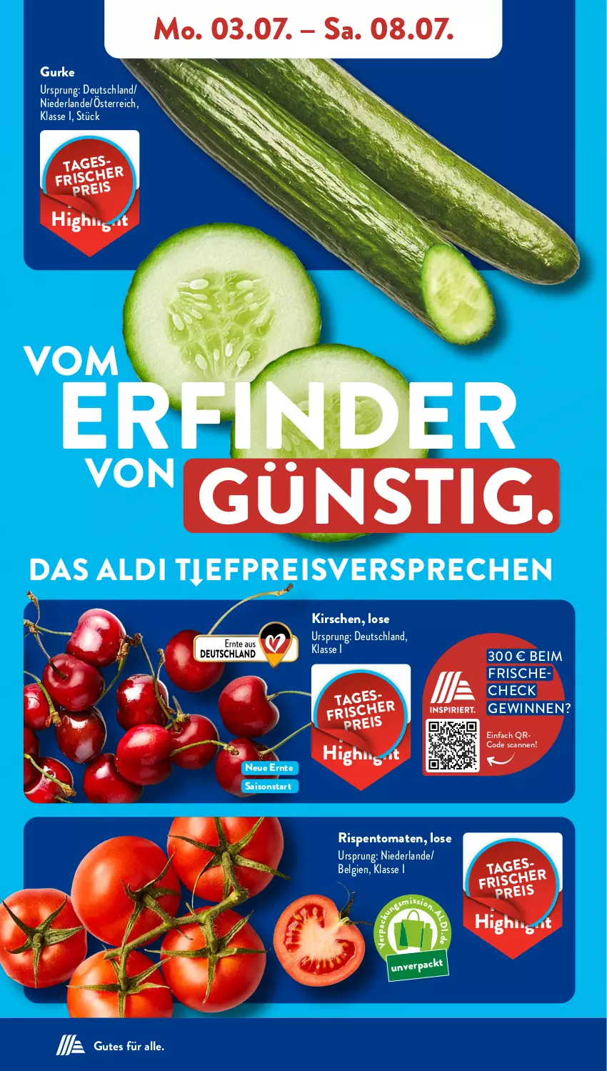 Aktueller Prospekt AldiSud - NÄCHSTE WOCHE - von 03.07 bis 08.07.2023 - strona 4 - produkty: aldi, eis, gurke, kirsch, kirsche, kirschen, LG, reis, rispentomaten, Ti, tomate, tomaten