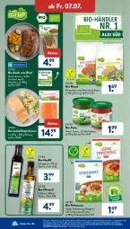 Gazetka promocyjna AldiSud - NÄCHSTE WOCHE - Gazetka - ważna od 08.07 do 08.07.2023 - strona 33 - produkty: aldi, alle artikel ohne dekoration, bio, Bio-Olivenöl, Bio-Steak, bolognese, dekoration, eis, elle, erbsen, filet, flasche, fleisch, gin, je 250-g-packung, kichererbsen, lachs, lachsfilet, linsen, olive, oliven, olivenöl, pasta, pesto, reis, ricotta, rind, sauce, steak, Ti, tomate, tomaten, tomatensauce, ZTE