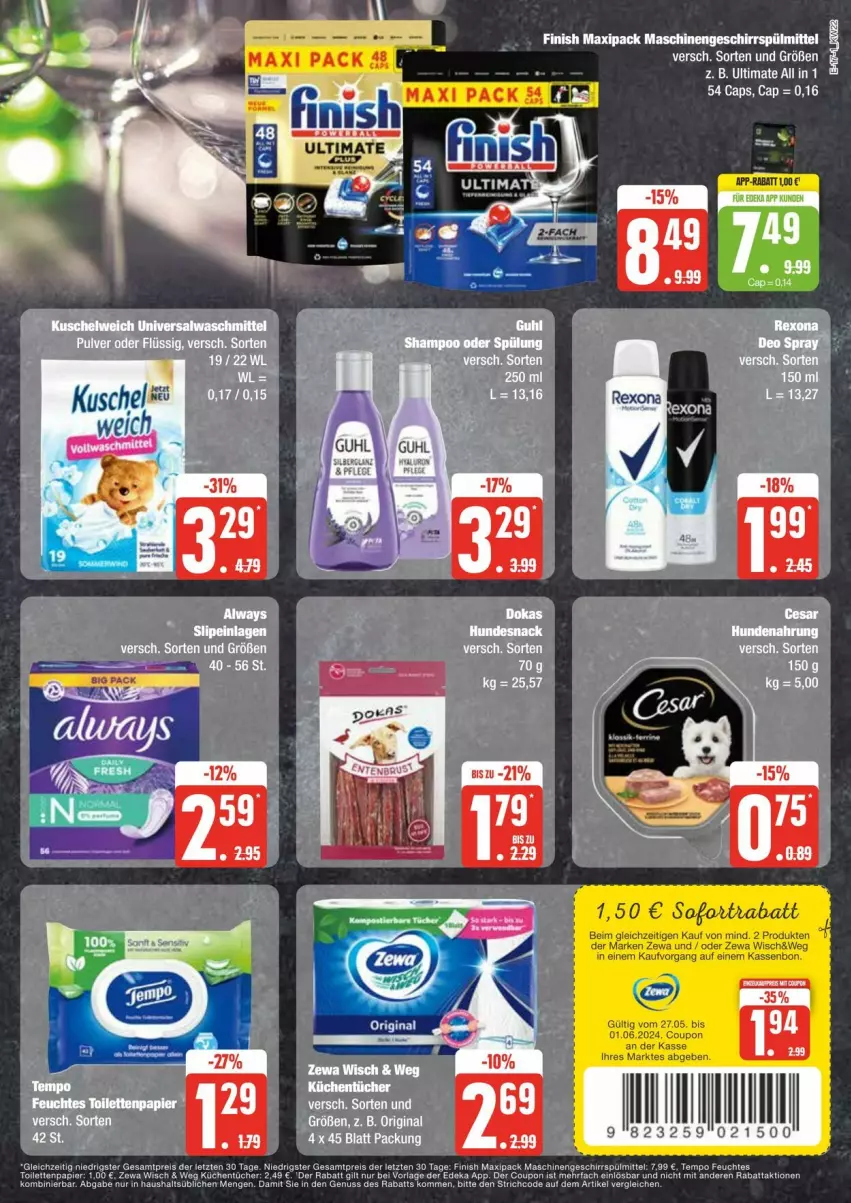 Aktueller Prospekt Edeka - Prospekte - von 25.05 bis 01.06.2024 - strona 17 - produkty: bett, Cap, coupon, deka, ente, Finish, geschirr, geschirrspülmittel, gin, küche, Küchen, küchentücher, sofortrabatt, spülmittel, Ti, tücher, zewa