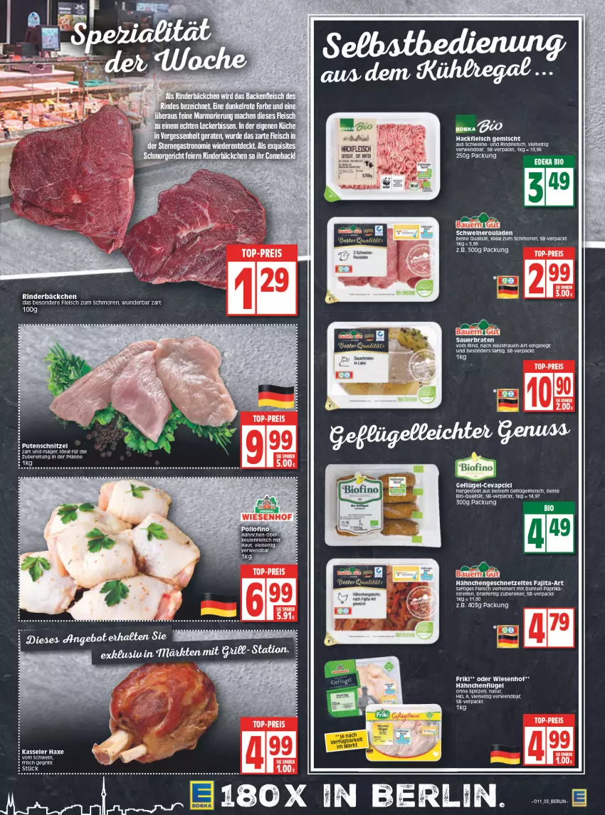 Aktueller Prospekt Edeka - Angebote der Woche - von 14.03 bis 19.03.2022 - strona 3 - produkty: auer, axe, Bau, Bauer, bio, braten, cevapcici, deka, edeka bio, eier, eis, elle, fleisch, Geflügel, geschnetzeltes, hackfleisch, hackfleisch gemischt, hähnchenflügel, Hähnchengeschnetzeltes, Haxe, kasseler, küche, mac, natur, nero, paprika, pute, putenschnitzel, reifen, reis, rind, rinder, rouladen, rwe, saft, schnitzel, schwein, schweine, Schweineroulade, tee, Ti, top-preis, wein, weine, wiesenhof, Zelt