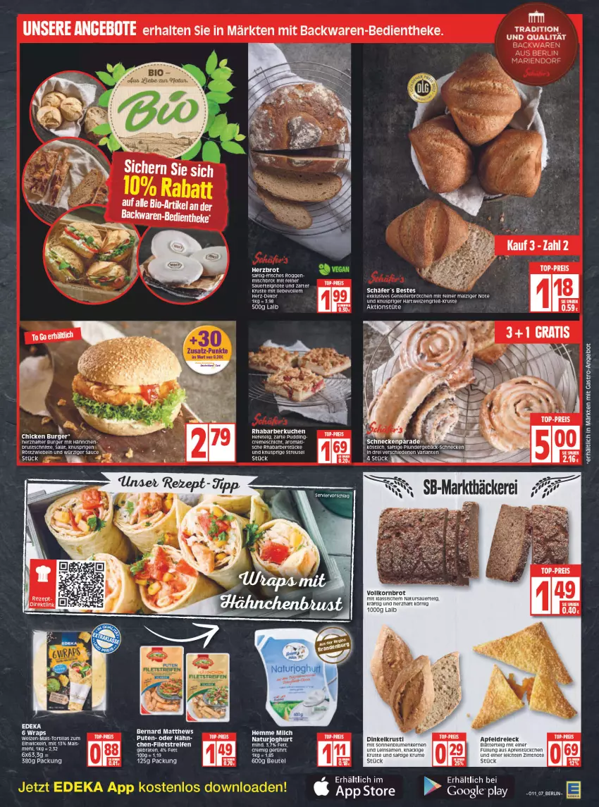 Aktueller Prospekt Edeka - Angebote der Woche - von 14.03 bis 19.03.2022 - strona 7 - produkty: angebot, angebote, apfel, auer, backwaren, beutel, blätterteig, blume, blumen, braten, brot, brötchen, burger, creme, eis, elle, filet, filets, google play, Hefe, joghur, joghurt, korn, Kornbrot, kuchen, LG, malz, natur, naturjoghurt, Plunder, pudding, reifen, reis, rezept, rhabarber, rum, saft, salat, sauce, sonnenblume, sonnenblumen, Sonnenblumenkerne, sonnenblumenkernen, Ti, top-preis, Tüte, vollkornbrot, WICK