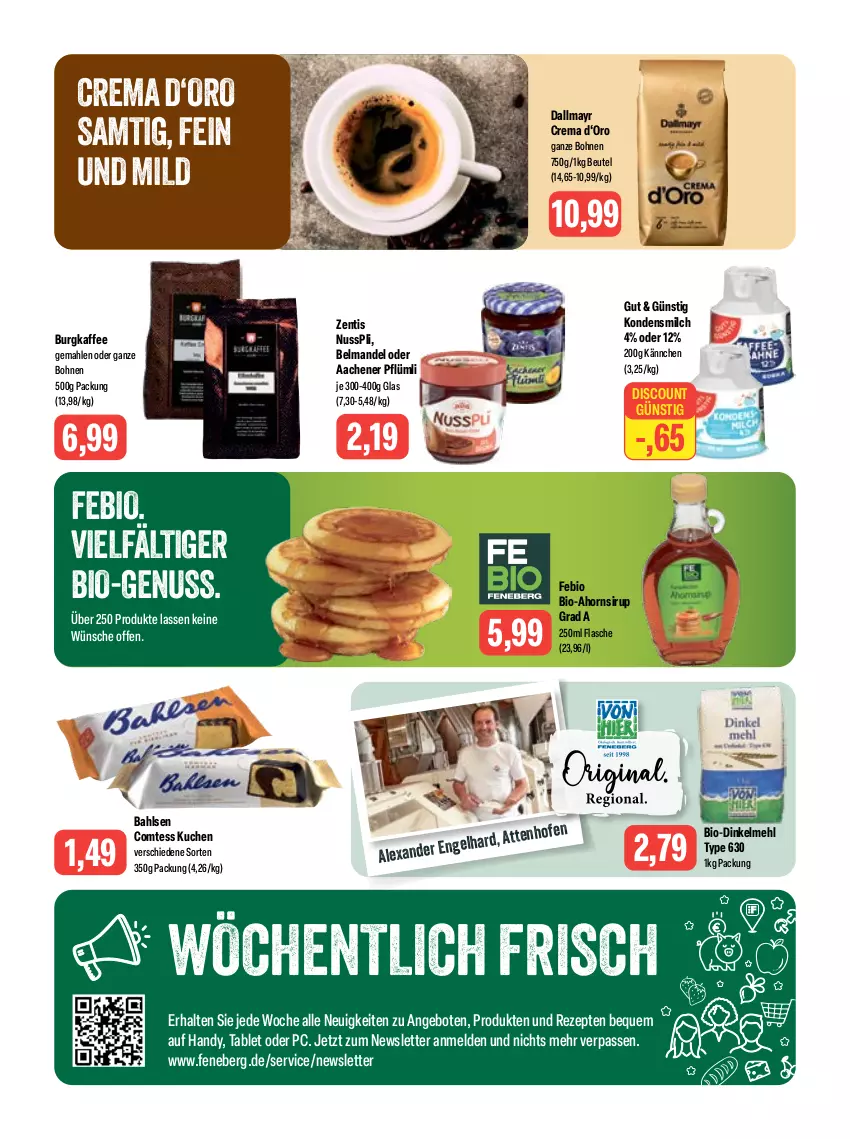 Aktueller Prospekt Feneberg - Prospekte - von 22.06 bis 24.06.2023 - strona 8 - produkty: angebot, angebote, bahlsen, Belmandel, beutel, bio, bohne, bohnen, comtess, comtess kuchen, dallmayr, dinkelmehl, discount, flasche, Handy, kaffee, kondensmilch, kuchen, mandel, mehl, milch, nuss, nusspli, rezept, rezepte, sirup, tablet, Ti, zentis