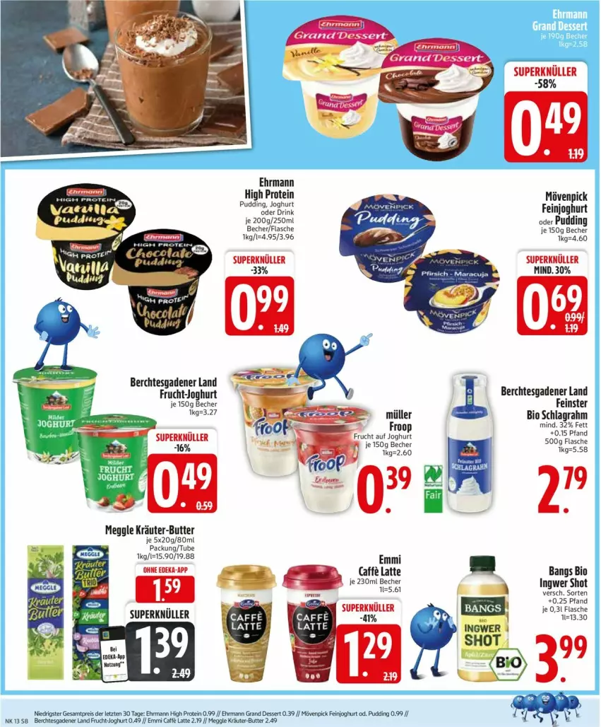 Aktueller Prospekt Edeka - Prospekte - von 24.03 bis 29.03.2025 - strona 10 - produkty: Becher, bio, butter, caffe, deka, drink, ehrmann, emmi, feinjoghurt, flasche, frucht, ingwer, joghur, joghurt, kräuter, kräuter-butter, latte, meggle, mövenpick, Müller, pudding, schlagrahm, ZTE