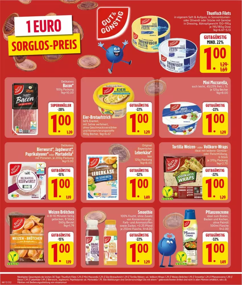 Aktueller Prospekt Edeka - Prospekte - von 24.03 bis 29.03.2025 - strona 14 - produkty: bacon, Becher, beutel, bier, brötchen, dressing, Käse, leberkäs, leberkäse, mac, pflanze, pflanzen, smoothie, Ti, tisch, tortilla, wrap, wraps, wurst