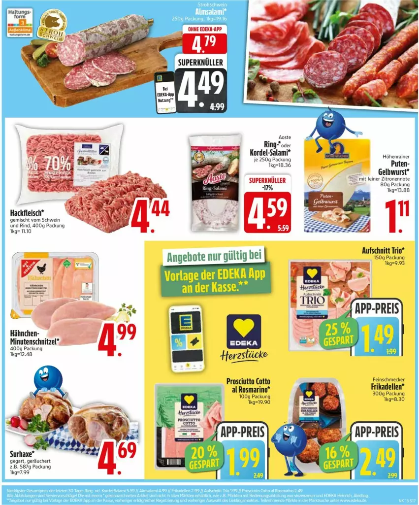 Aktueller Prospekt Edeka - Prospekte - von 24.03 bis 29.03.2025 - strona 19 - produkty: aufschnitt, axe, dell, eis, elle, feinschmecker, fleisch, frikadellen, hackfleisch, Haxe, minutenschnitzel, prosciutto, prosciutto cotto, pute, reis, rind, ring, rosmarin, salami, schnitzel, schwein, wein, wurst, zitrone, zitronen