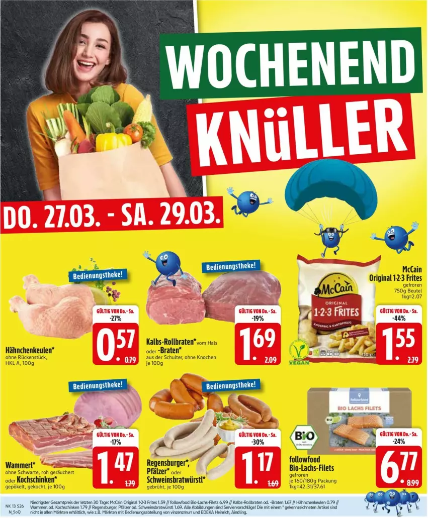 Aktueller Prospekt Edeka - Prospekte - von 24.03 bis 29.03.2025 - strona 28 - produkty: beutel, bio, braten, burger, eis, filet, filets, gin, kochschinken, lachs, mccain, merl, regensburger, reis, rollbraten, schinken, schwein, Ti, wein