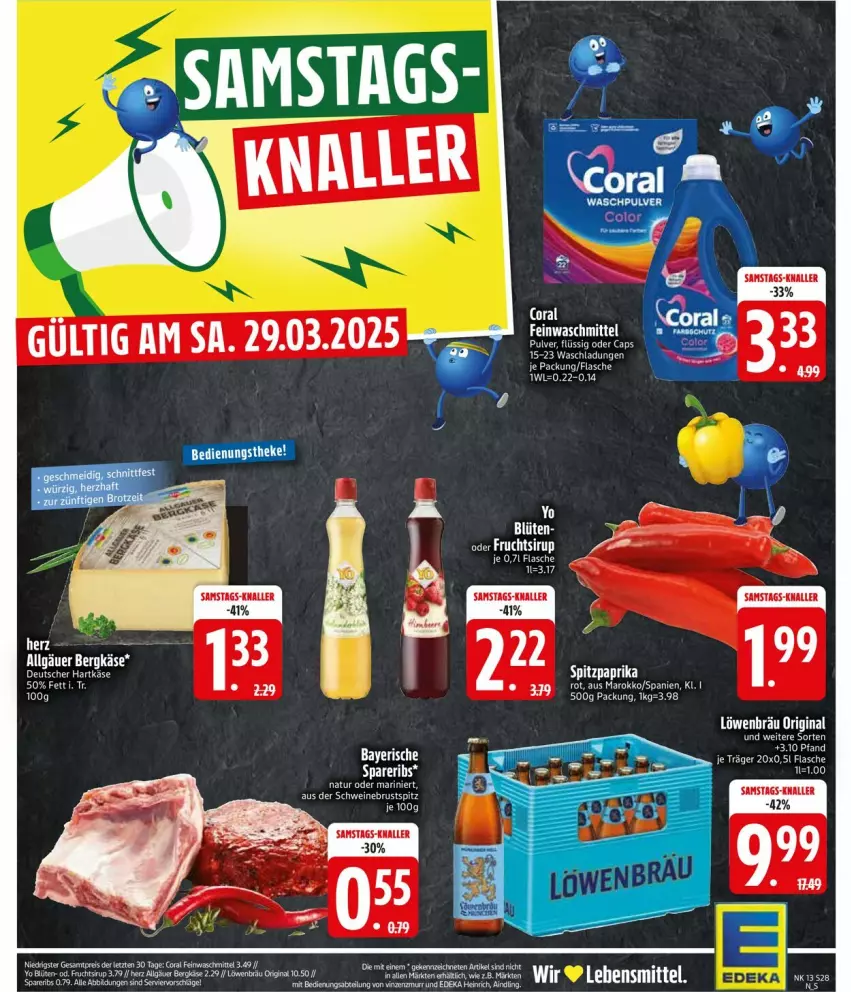 Aktueller Prospekt Edeka - Prospekte - von 24.03 bis 29.03.2025 - strona 30 - produkty: Bergkäse, Cap, Coral, deka, ente, feinwaschmittel, gin, hartkäse, Käse, LG, paprika, schwein, schweine, Spitzpaprika, waschmittel, wein, weine, Yo