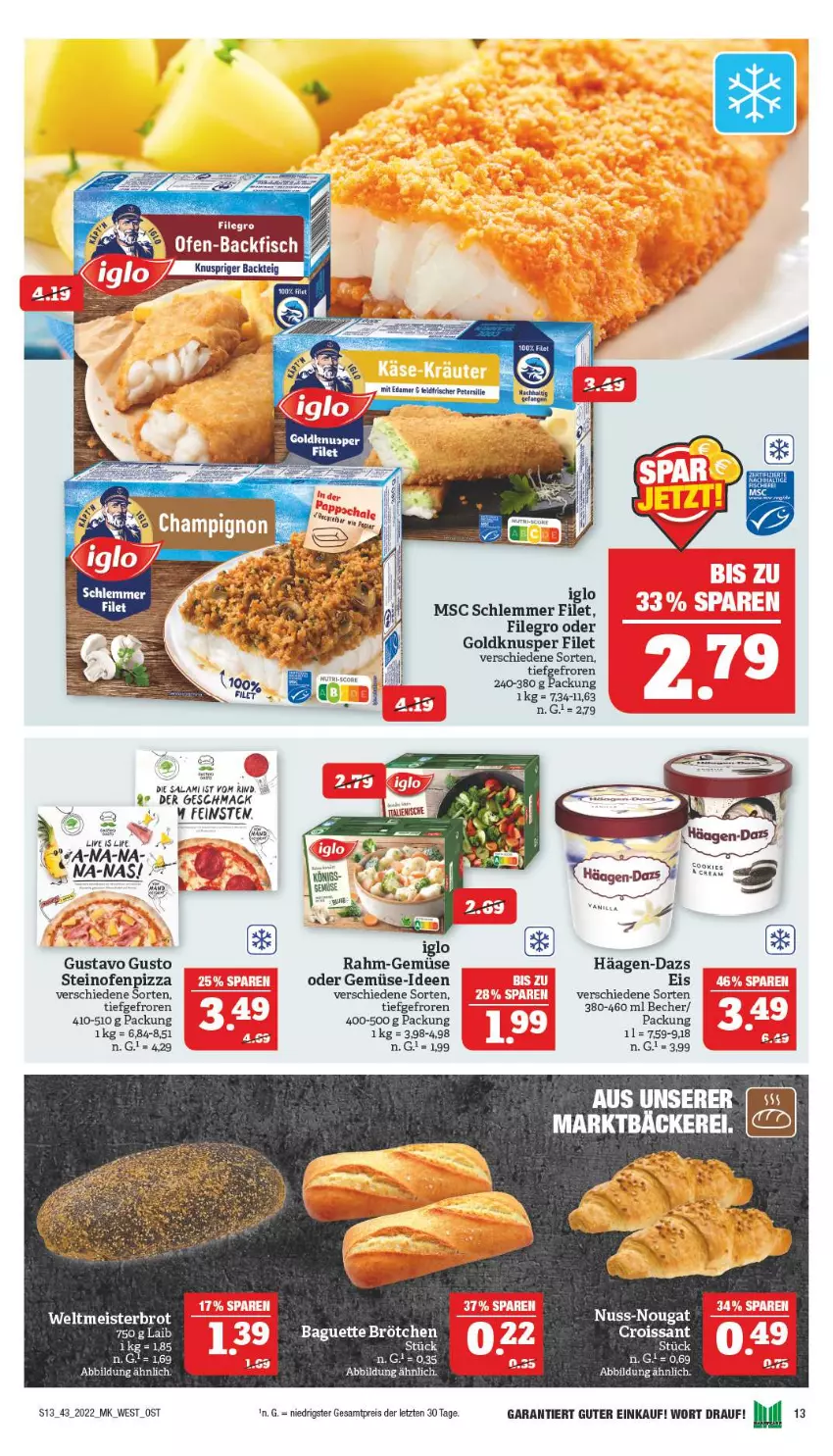 Aktueller Prospekt Marktkauf - Prospekt - von 23.10 bis 29.10.2022 - strona 13 - produkty: Becher, Croissant, eis, filegro, filet, häagen-dazs, mac, nuss, Ofen, pizza, rahm-gemüse, Rana, reis, steinofen, Ti, Yo, ZTE