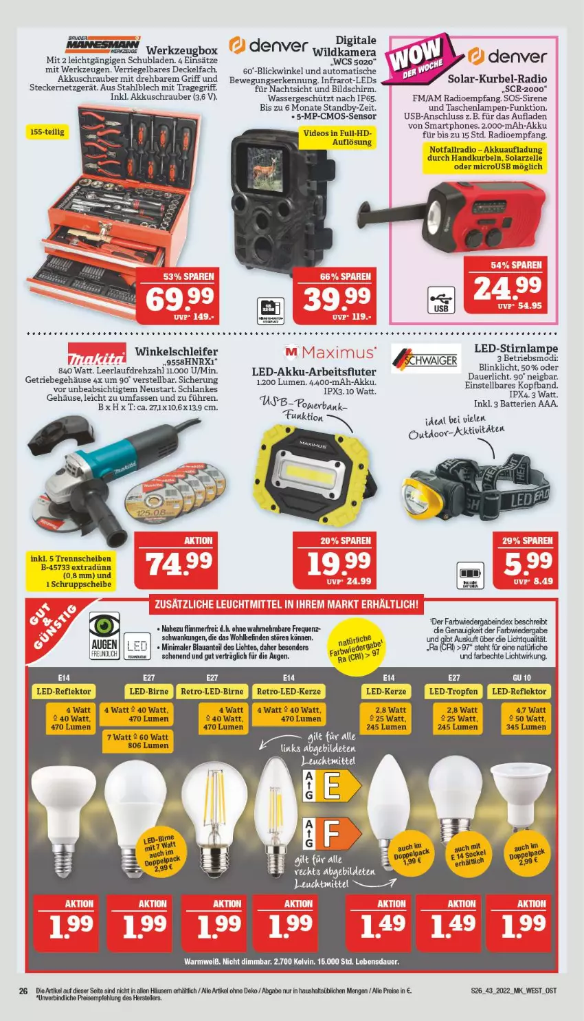 Aktueller Prospekt Marktkauf - Prospekt - von 23.10 bis 29.10.2022 - strona 26 - produkty: akku, akkuschrauber, auer, auto, Bank, batterie, batterien, cmos-sensor, decke, Deckel, deo, eis, elle, kerze, Lampe, LED-Kerze, leds, ndk, Radio, reis, riegel, schubladen, smartphone, smartphones, Tasche, taschen, taschenlampe, tee, teller, Ti, tisch, tragegriff, usb, wasser, werkzeug, Werkzeugbox, werkzeuge, Winkelschleifer, Zander