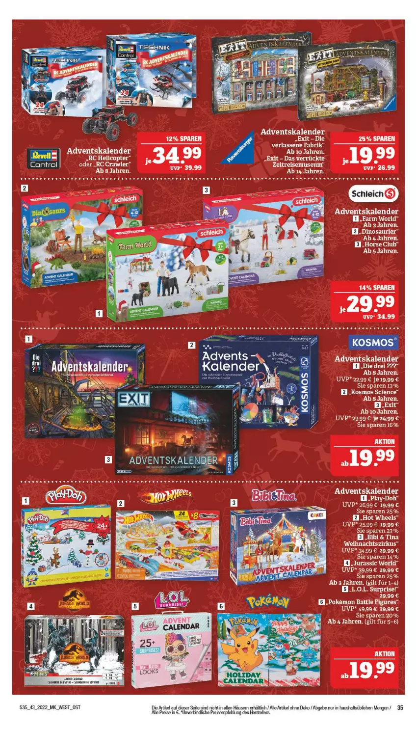 Aktueller Prospekt Marktkauf - Prospekt - von 23.10 bis 29.10.2022 - strona 35 - produkty: Adventskalender, brie, Cien, eis, elle, ente, Hot Wheels, Jura, Play-Doh, reis, rel, teller, Ti, Tiere, Vase