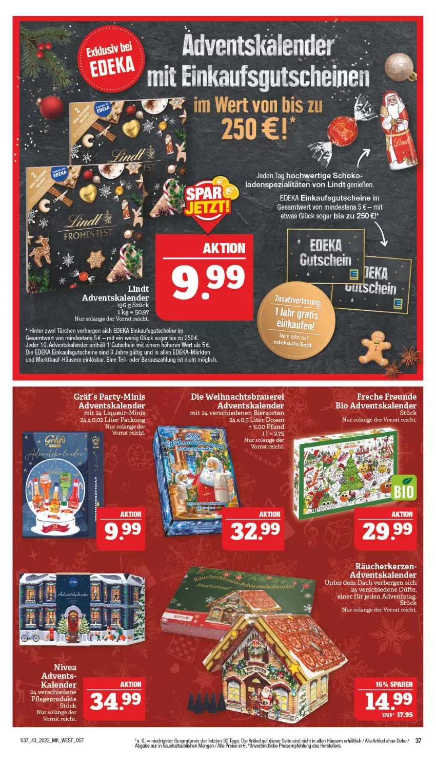 Aktueller Prospekt Marktkauf - Prospekt - von 23.10 bis 29.10.2022 - strona 37 - produkty: Adventskalender, auer, bier, deka, eis, elle, gutschein, gutscheine, kerze, lindt, liqueur, reis, rel, schoko, Spezi, tee, teller, Ti, ZTE