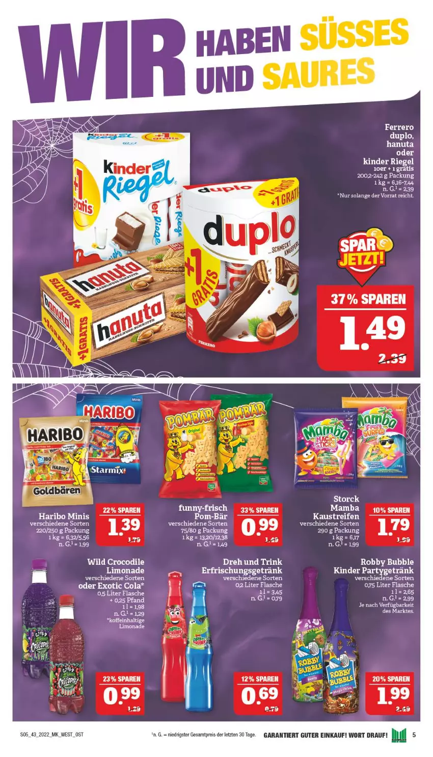 Aktueller Prospekt Marktkauf - Prospekt - von 23.10 bis 29.10.2022 - strona 5 - produkty: aust, cola, eis, erfrischungsgetränk, ferrero, flasche, funny-frisch, getränk, haribo, Kinder, limo, limonade, mam, reis, robby, Ti, ZTE