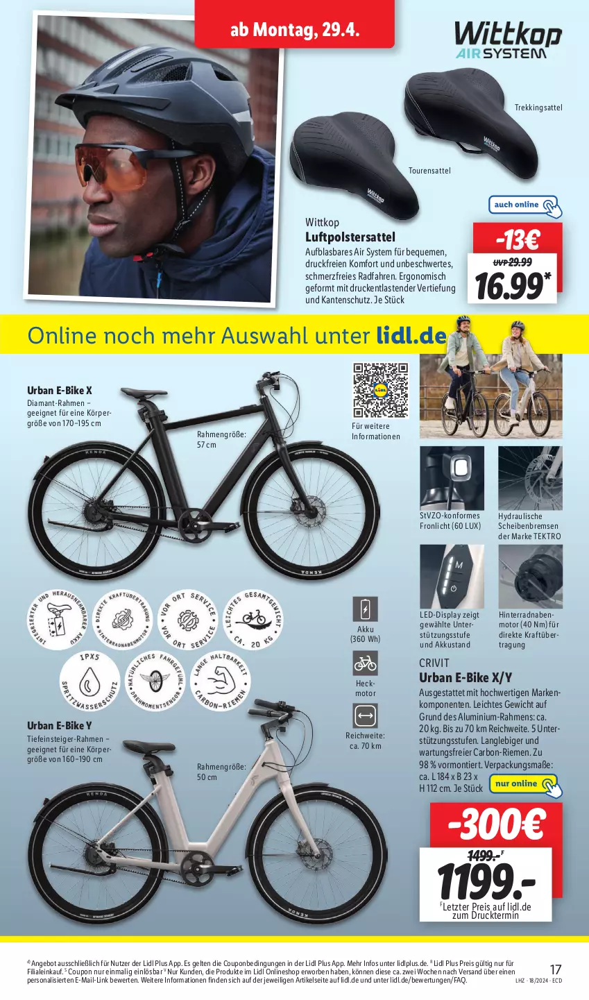 Aktueller Prospekt Lidl - Aktionsprospekt - von 29.04 bis 04.05.2024 - strona 21 - produkty: akku, angebot, coupon, crivit, E-Bike, eier, eis, ente, kraft, Persona, reis, sattel, tender, Ti, ZTE