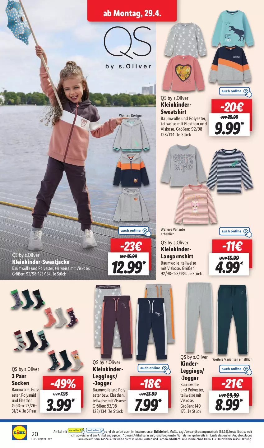 Aktueller Prospekt Lidl - Aktionsprospekt - von 29.04 bis 04.05.2024 - strona 24 - produkty: angebot, Bau, baumwolle, dell, eis, elle, gin, Jacke, Kinder, Langarmshirt, leggings, Mode, ndk, olive, reis, Ria, s.oliver, Schal, Schale, shirt, socken, sweatjacke, Sweatshirt, Ti, wolle, ZTE