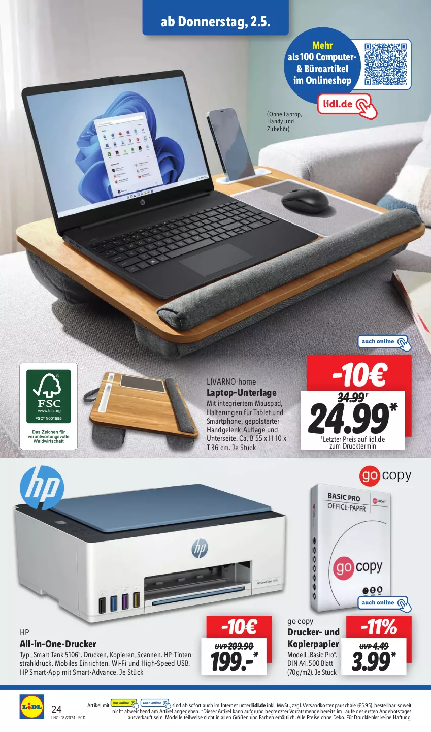 Aktueller Prospekt Lidl - Aktionsprospekt - von 29.04 bis 04.05.2024 - strona 28 - produkty: angebot, computer, dell, din a4, drucker, eis, elle, Handy, HP, kopierpapier, Laptop, Maus, Mode, ndk, papier, pute, reis, Schal, Schale, smartphone, spee, tablet, Ti, usb, ZTE