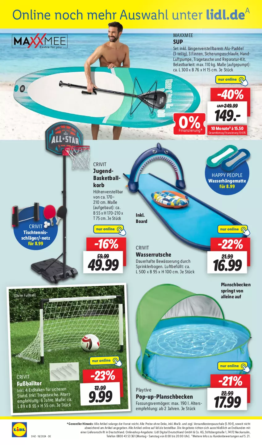 Aktueller Prospekt Lidl - Aktionsprospekt - von 29.04 bis 04.05.2024 - strona 44 - produkty: angebot, angebote, auer, ball, Bau, crivit, eis, elle, Fußball, hängematte, korb, leine, ndk, planschbecken, reis, rel, ring, Schal, Schale, Tasche, telefon, Ti, tisch, tragetasche, uhr, wasser, Wasserhängematte, wasserrutsche