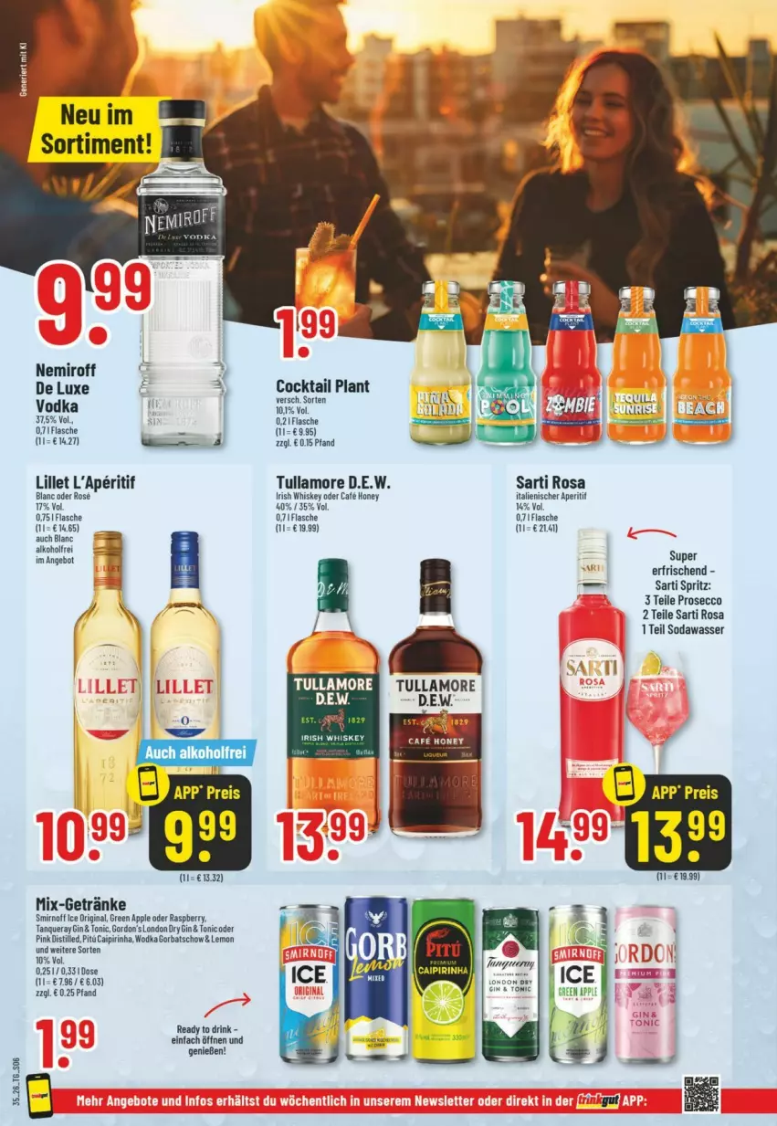 Aktueller Prospekt Trinkgut - Prospekte - von 23.08 bis 29.08.2026 - strona 8 - produkty: alkohol, angebot, aperitif, Apple, caipirinha, cocktail, drink, ecco, flasche, getränk, getränke, gin, Gorbatschow, gordon, Gordon’s, irish whiskey, lillet, london dry, prosecco, raspberry, smirnoff, Soda, Tanqueray, Ti, tonic, tullamore, vodka, wasser, whiskey, wodka
