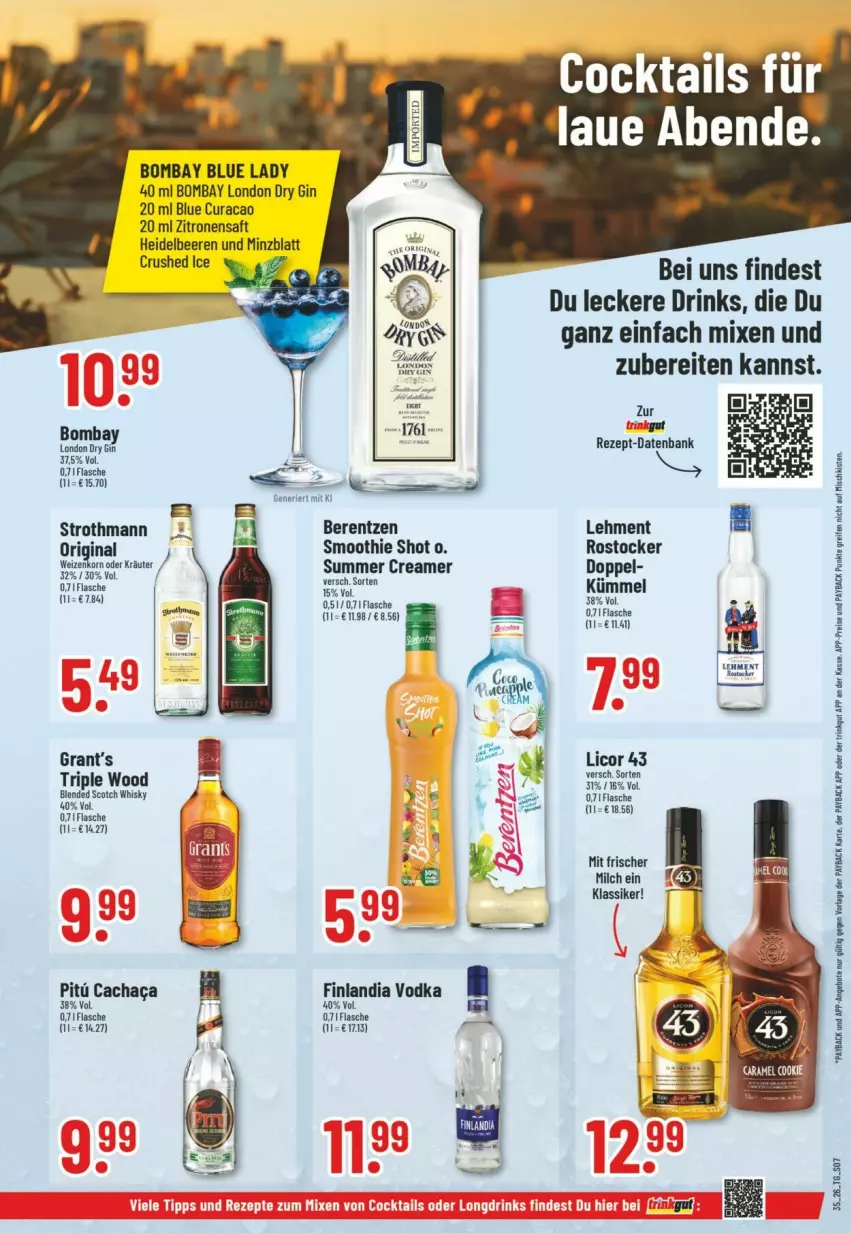 Aktueller Prospekt Trinkgut - Prospekte - von 23.08 bis 29.08.2026 - strona 9 - produkty: Bank, beere, beeren, berentzen, blended scotch, blended scotch whisky, crushed ice, drink, drinks, dry gin, flasche, gin, heidelbeere, heidelbeeren, korn, kräuter, licor, licor 43, london dry, london dry gin, oder kräuter, rezept, Rostocker, saft, scotch, scotch whisky, smoothie, Ti, vodka, weizenkorn, whisky, zitrone, zitronen, zitronensaft