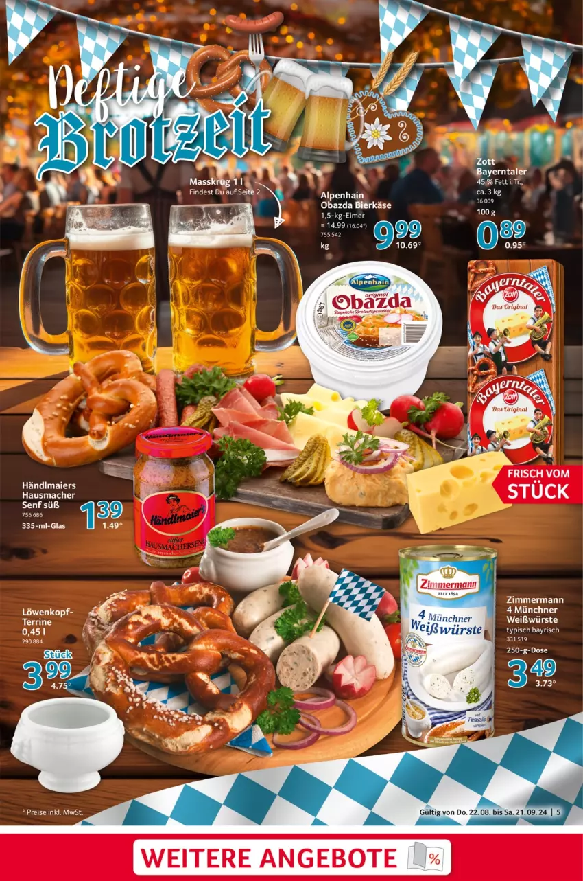 Aktueller Prospekt Selgros - O'zapft is - von 22.08 bis 21.09.2024 - strona 5 - produkty: Alpenhain, angebot, angebote, bier, brot, gin, händlmaier, Hausmacher, Käse, mac, obazda, Ria, senf, Ti, wenko, wurst