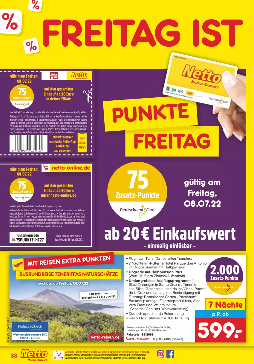 Aktueller Prospekt Netto Marken-Discount - Filial-Angebote - von 04.07 bis 09.07.2022 - strona 38 - produkty: aloe vera, banane, bananen, Berger, buch, coupon, deutschlandcard, discount, eduscho, eis, erde, Garten, guthabenkarte, gutschein, gutscheine, korb, mac, marken-discount, milch, natur, ndk, Rauch, reis, reiseveranstalter, Tchibo, Ti, uhr, usb, versandkostenfrei, wein